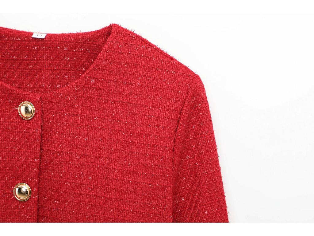 Женская мода весна 2025: Европейский и американский универсальный текстурированный пиджак в французском стиле с пуговичным декором