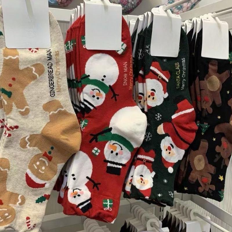 10 пар рождественских носков женские осенне-зимние теплые носки снеговик лось пряничный человечек милые мультяшные носки до середины икры Санта-Клаус