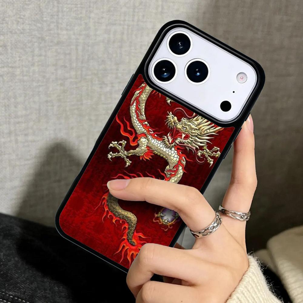 Capa Case for iPhone 17 Air 16 Pro Max 15 Plus 11 13 Mini 14 12 Back Phone Cover Traditional chinese Golden Dragon