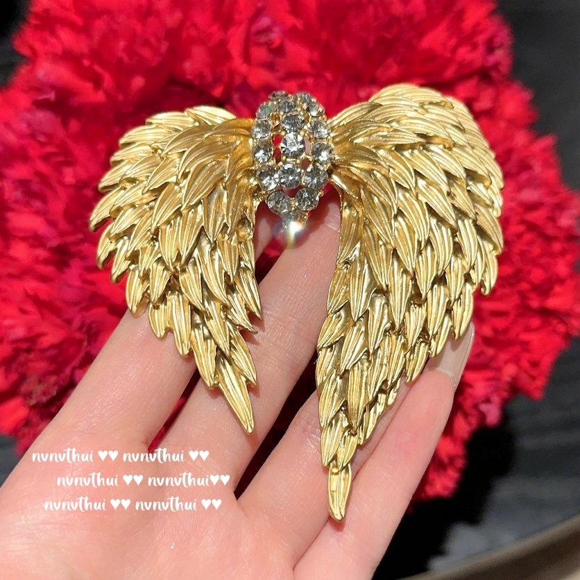 Серьги-перья Fengyi Thousands Of Wings с драгоценными камнями, винтажные, с покрытием 18 карат золотом, комбинированные с брошью-крыльями с тиснением