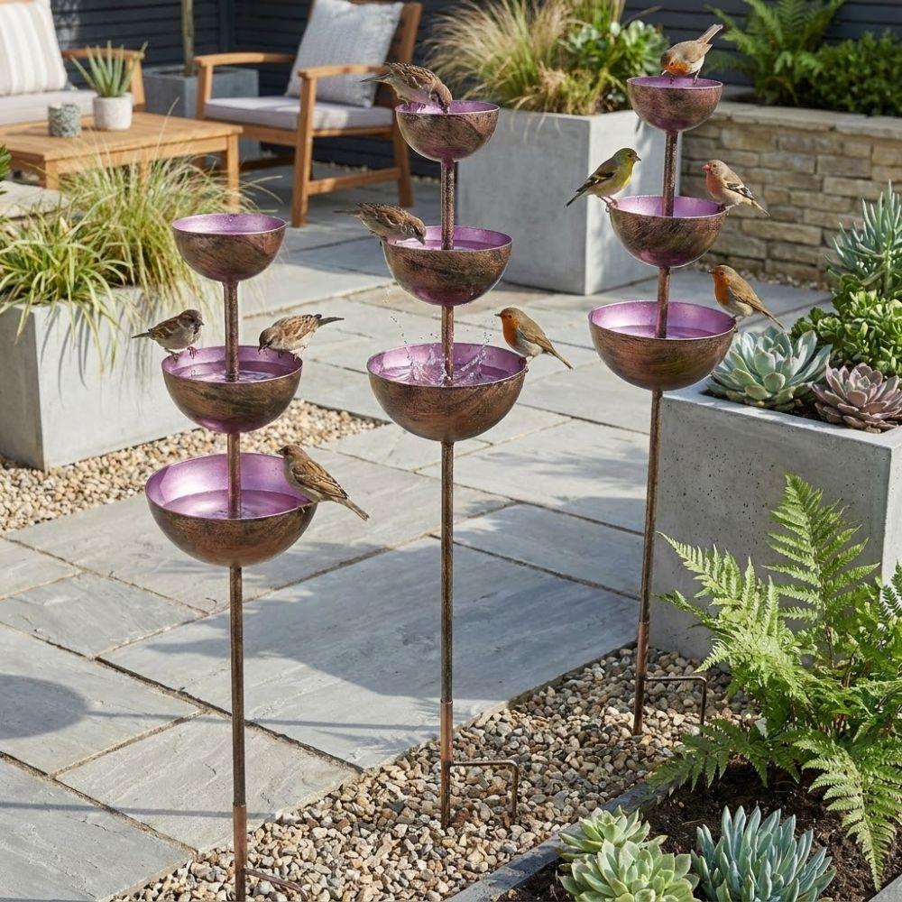 Three-layer Bowl Garden Rain Catcher Handmade Bird Feeding Station Birdbath Stand Lawn Decor