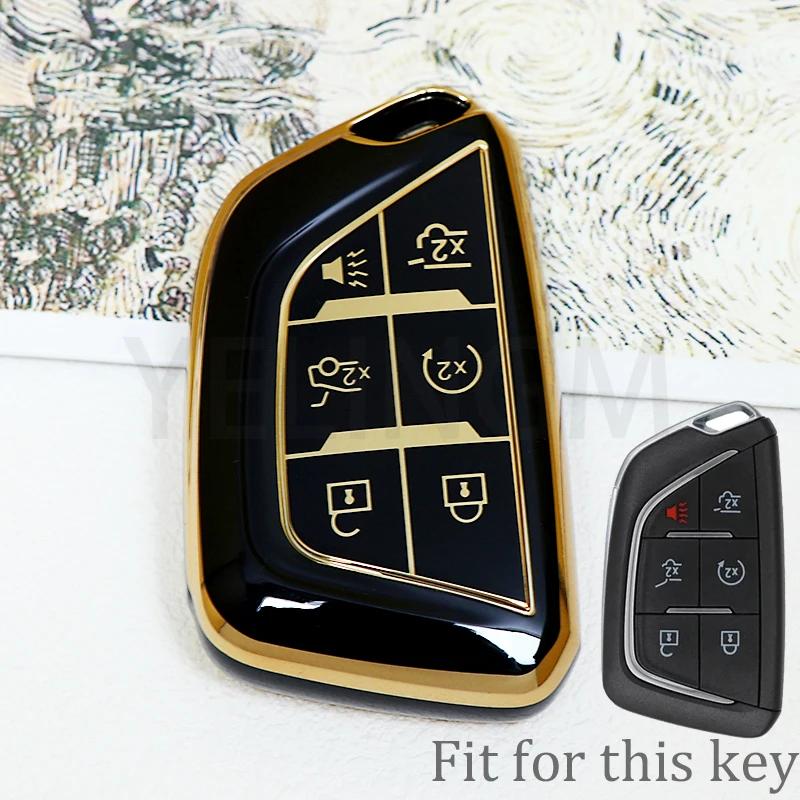 6 Buttons TPU Car Key Case Cover for 2020 2021 2022 2023 Cadillac Escalade Remote Key Shell Fob Whith Keychain Car Accessories