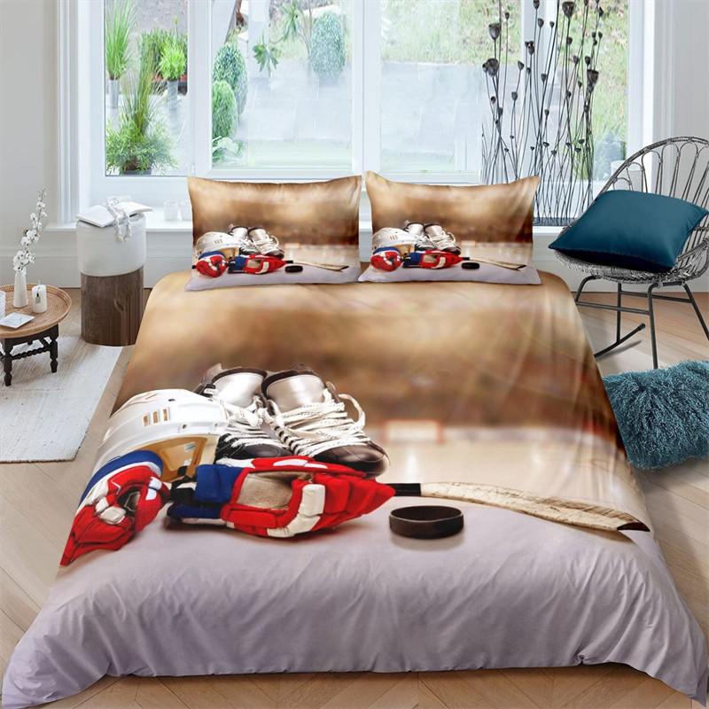Ice Hockey Duvet Cover Hockey Player Bedding Set Winter Sports Event Comforter Cover Twin Full For Kids Boys Girls Bedroom Decor