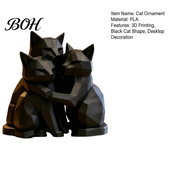 Animal Shape Sculpture 3D Printed Black Cat Figurine, Three Hugging Geometric Statue, Artistic Modern for Home Office Bookshelf Statue