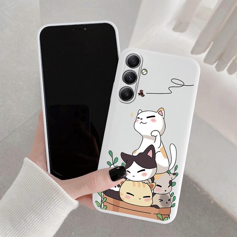 Cat Patterned Soft Silicone Case For Samsung A55 M35 S24 FE Xiaomi Redmi Note 13 Pro iPhone Huawei Honor 200 Realme Camera Protective Shockproof Cover