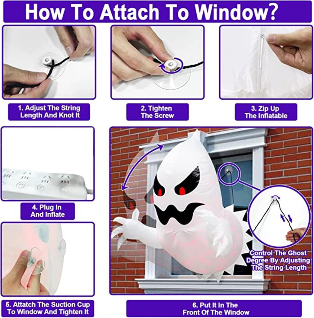Halloween Inflatable Ghost Horror Window Ghost Foldable Balloon Outdoor Courtyard Garden Halloween Party Decoration