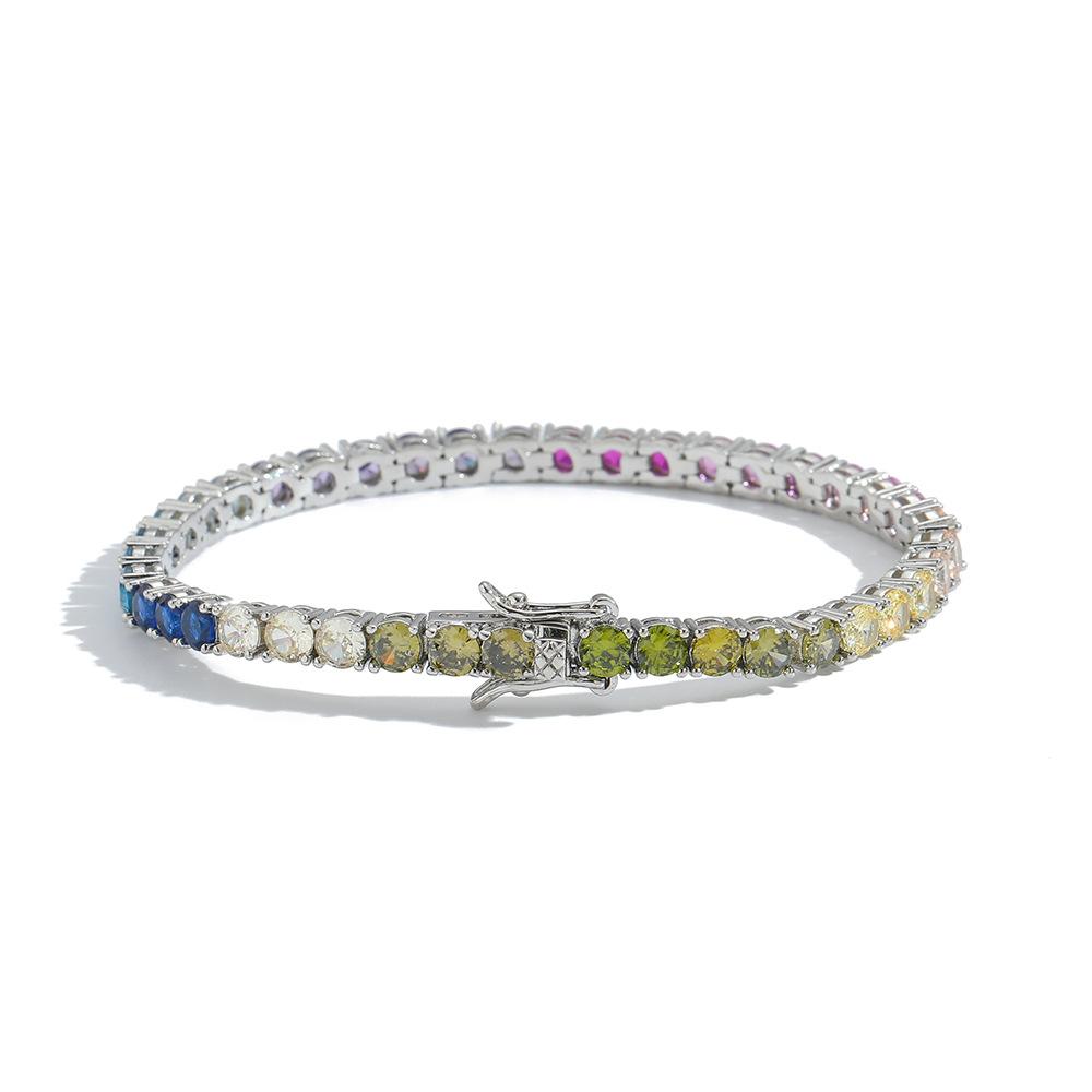 Cadena Tenis Factory Brass 4mm Colorful CZ Tennis Chain Necklace Bracelet Spliced Single Row Iced Out for Men Women
