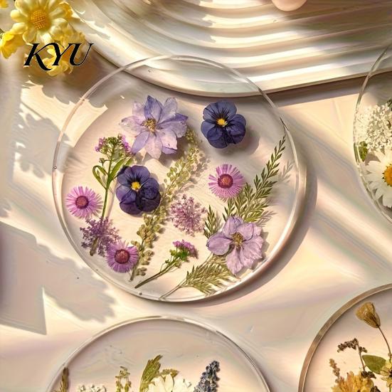 Modern Kitchen Table Decor Floral Print Acrylic Coaster, Non-Slip Surface Heat Resistant Protection Cup Pad, Mother's Day Gift Ideas Transparent Round