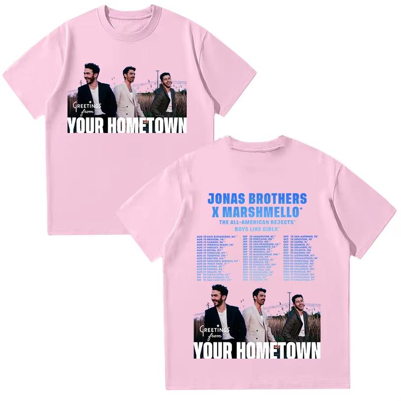 2026 Jonas 20 Привет из родного города Тур Футболка Jonas Brothers Винтажный мерч группы Новинка Футболки Хлопок Летняя футболка