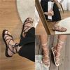 Summer Shoes Women Sandals Narrow Band Vintage Square Toe Flat Cross Strap Thong Sandals V Shape Design Shoes Women