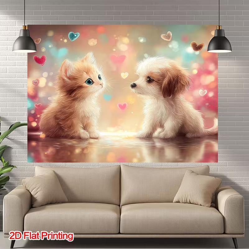 Тканевый фон с 2D рисунком кошки и собаки для вечеринки, фотосессии и декора