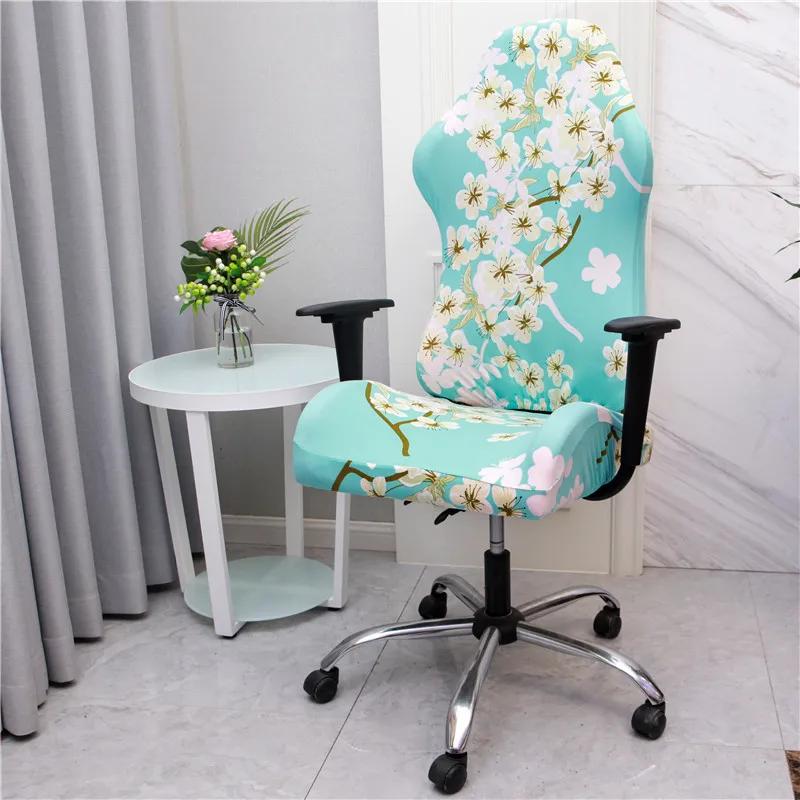 Office Computer Gaming Chair Covers Stretch Spandex Armchair Gamer Seat Cover Printed Household Racing Desk Rotating Slipcovers