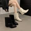 French Pointed White Simple Thick Heel Small Square Head Women's 2025 Autumn New Short Boots Retro Thick Heel Martin Boots