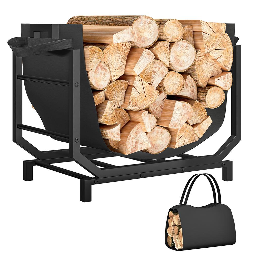 Indoor firewood rack 53 x 33 x 43 cm firewood rack with carrying bag metal black