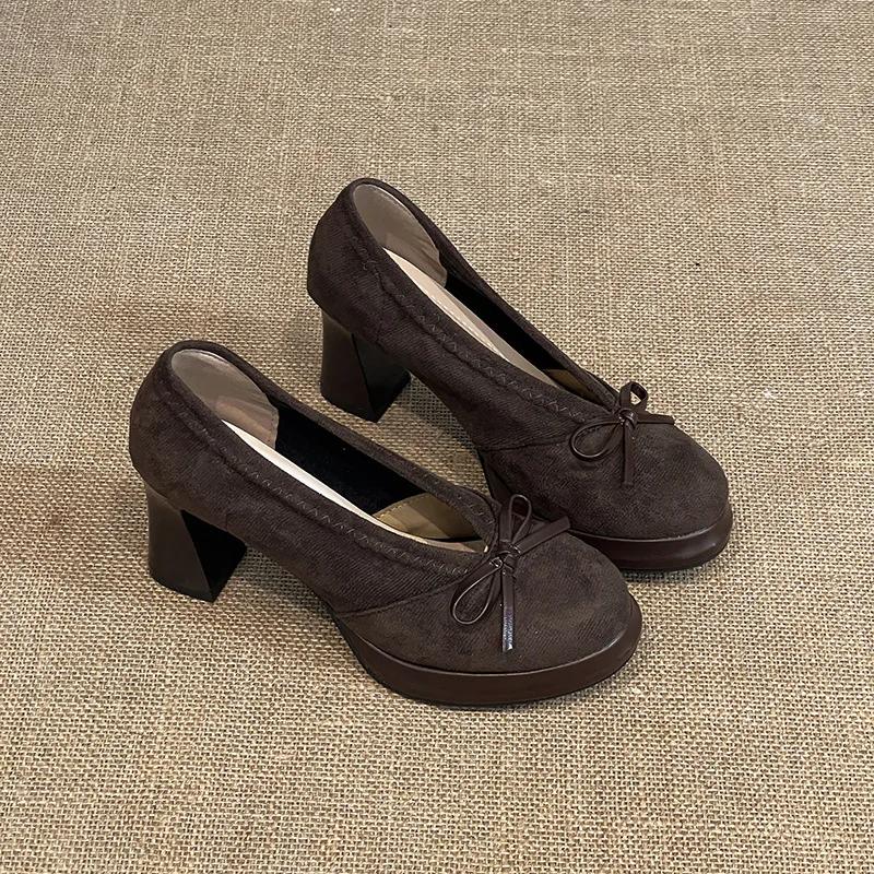 Весенне-осенние туфли Мэри Джейн на платформе для женщин, туфли на толстом высоком каблуке, винтажные туфли-лодочки слипоны с бантом-бабочкой, новинка 2026