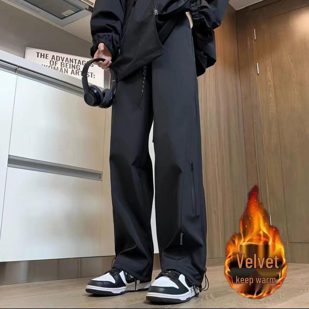 Men's Winter Fleece-Lined Windproof Waterproof Mountaineering Pants - Loose Straight-Leg Casual Long Pants