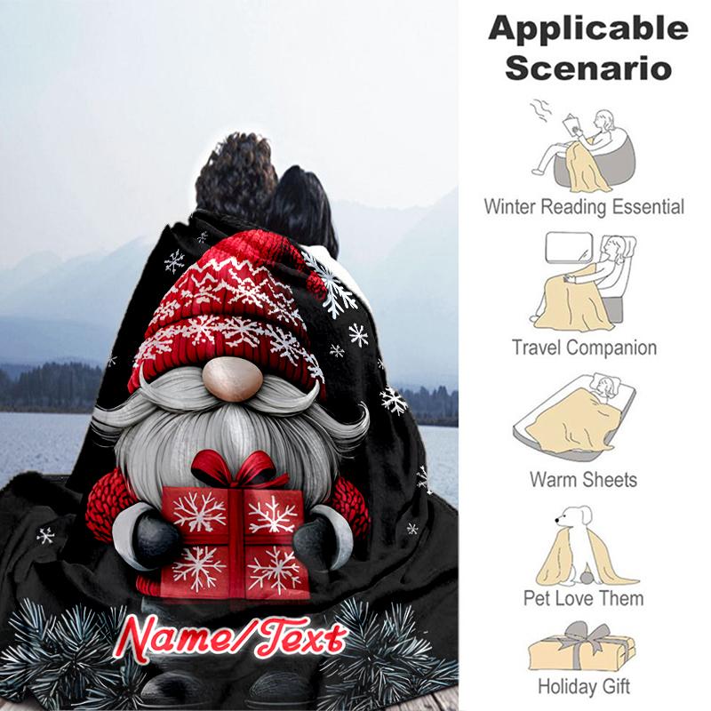 1PC Custom Name Christmas Gnome Gifts flannel blanket versatile,all-season throw suitable for the living room,bedroom,camping,travel,and gift