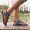 2024 New Round Head Flat Set Toe Braided Chain Sandals Women's Braided Buckle Beach Sandals Size 36-43