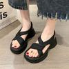 Soft Leather Sandals Women's 2025 Summer New Muffin Platform Small Beach Shoes Design Feeling with Skirt Roman Shoes