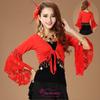 Belly Dance Practice Suit with Lace Trumpet Sleeves and Square Dance Shawl