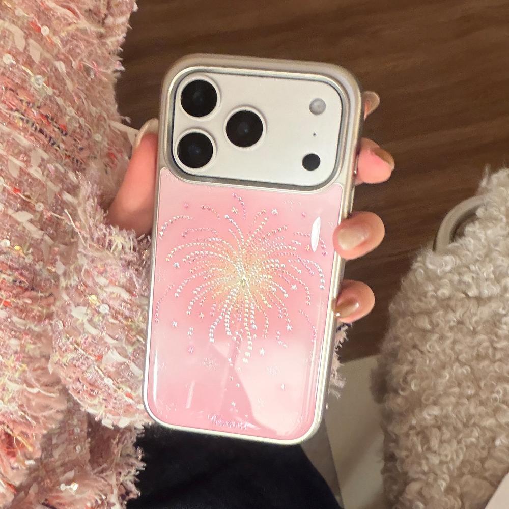 Чехол для iPhone 17 Pro Max Apple 16 «Розовый фейерверк», 15-дюймовый, Позолоченный, Новогодний атмосферой, Высококачественный защитный чехол