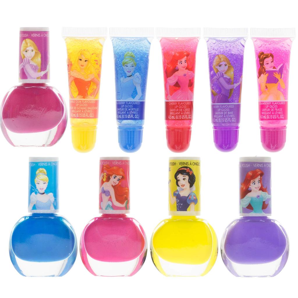 TownleyGirl Disney Princess 5 блесков для губ, 5 отшелушивающих лаков для ногтей, 24 наклейки для ногтей, детские ногти, для детей