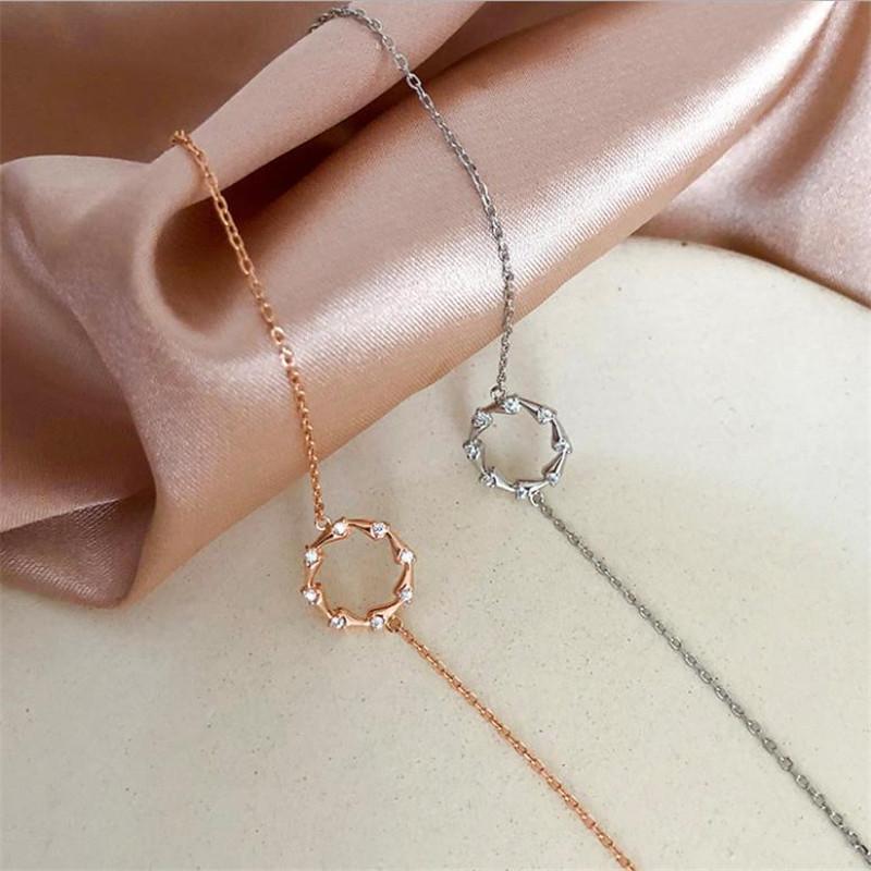 Luxury Crystal Rose Gold Round Bracelet Women Jewelry Fashion Princess Silver 925 Sterling Bracelets Lady Engagement Gift