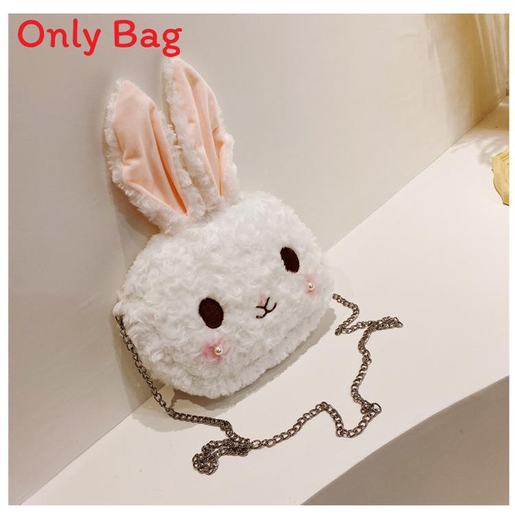 Cartoon Rosy Bunny Plush Shoulder Bag With Zipper Closure For Leisure Outings