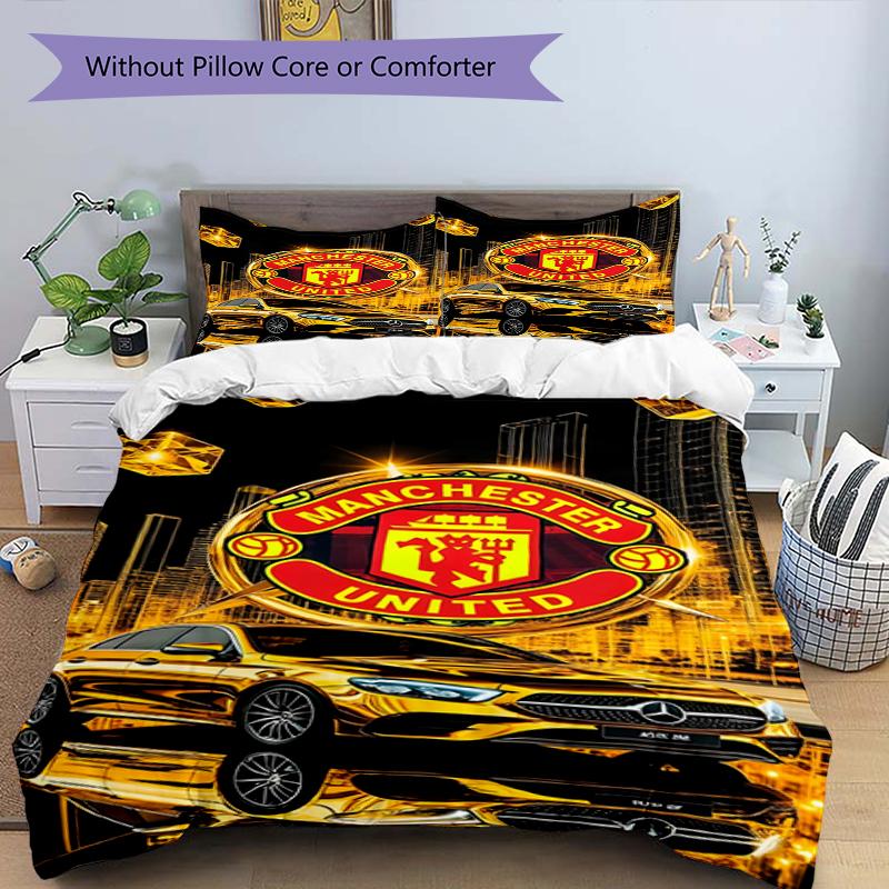 3pcs Duvet Cover Set (1*Duvet Cover + 2*Pillowcase, Without Core),Manchester United F.C Print Bedding Set, Bedroom Decor, All‑Season, Birthday Gift