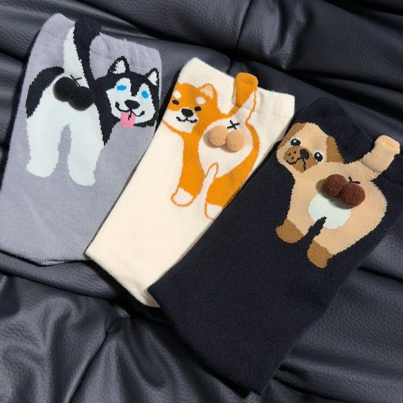 1/4 пары Осенне-зимние мультяшные милые носки из хлопка с собачками Каваи Лолита Вязаные носки Женские Девичьи Средней длины