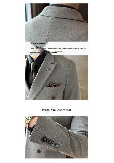 Мужской полосатый двубортный приталенный костюм в стиле business casual