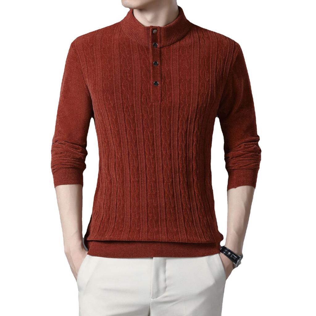 Осенний новый трикотаж из синели, мужская мода, однотонный свитер с воротником-стойкой, длинный рукав, тонкий мужской свитер