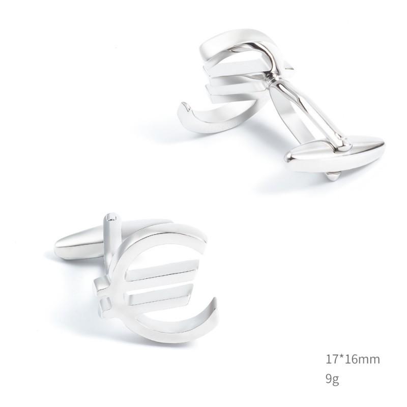 High End Electroplated Silver Euro Logo Metal Cufflinks Men's French Shirt