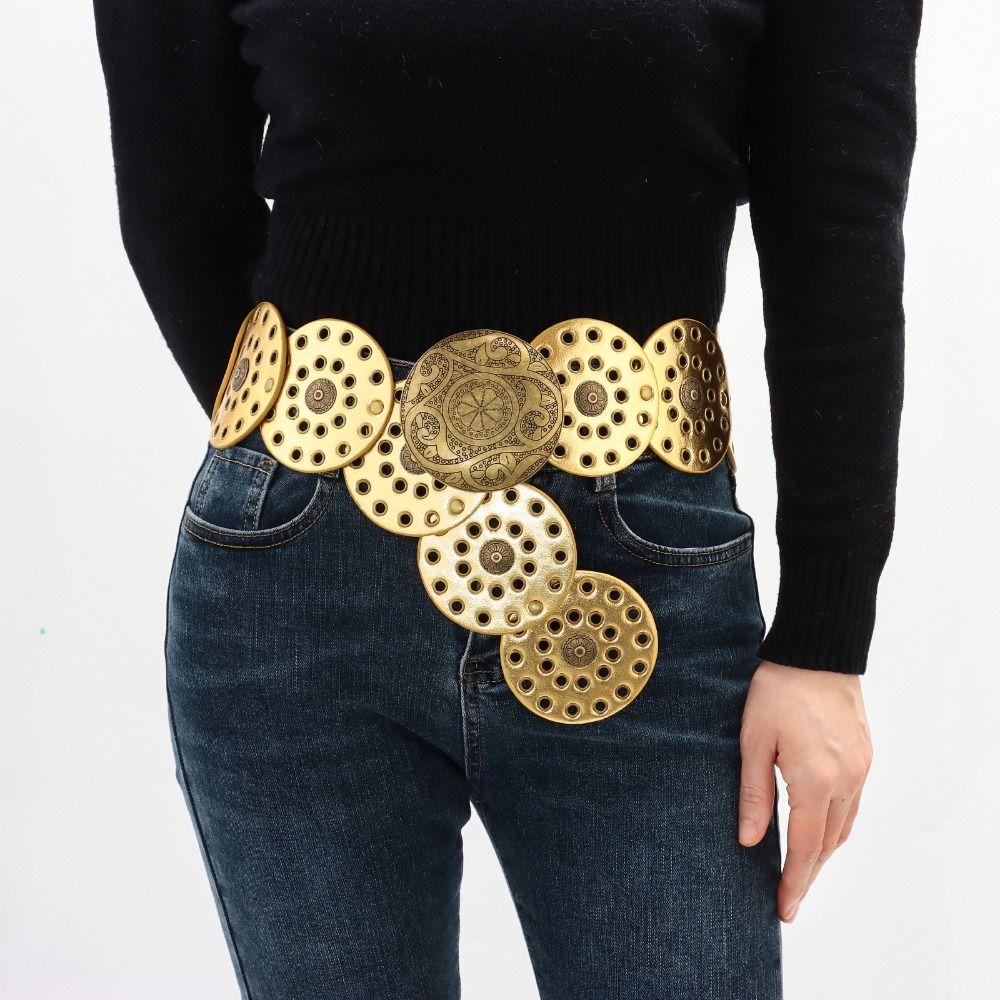 Western Style Disc Belt Y2K Wide Disc Belt Y2K Hollow Disc Belt Hollow Belt for Women