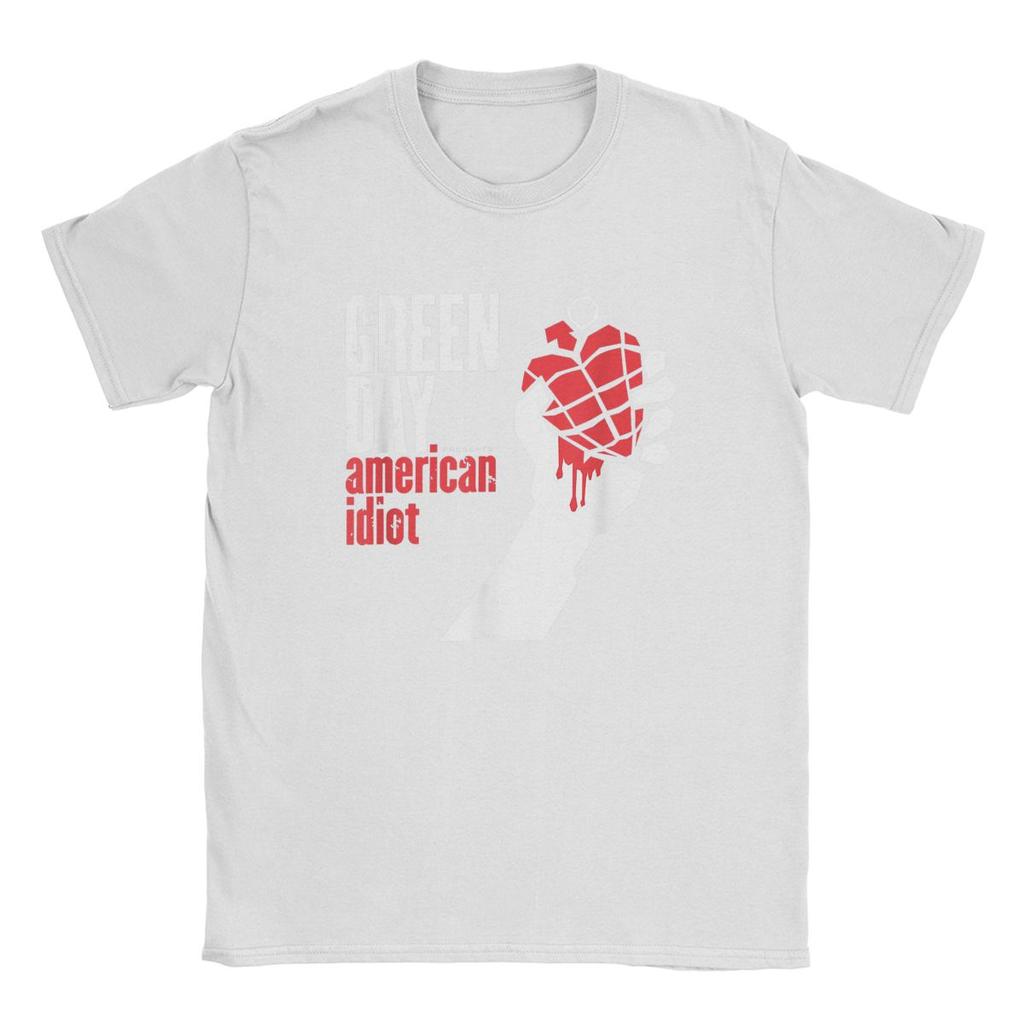 Мужские футболки Green Days American Idiot Vintage Pure Cotton Tee Shirt Short Sleeve Harajuku Hip Hop Fans T Shirts Round Gate