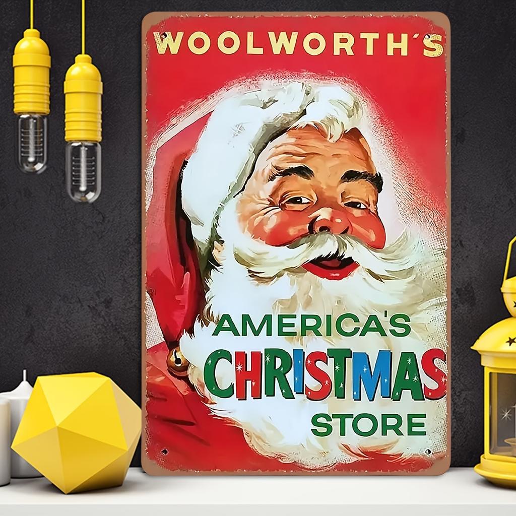 Винтажная жестяная табличка Woolworths Americas Christmas Store Санта-Клаус Ретро Праздничный Декор Стены для Дома Кухни Бара Кафе Фермы