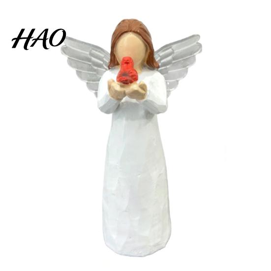 Healing Table Ornament Red Bird Angel Figurine, Resin Winged Holding Statue for Figurine Bereavement Remembrance, Sympathy Memorial Gift Loss of Loved