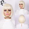 Short Blonde Bob Wig with Bangs Natural Straight Bob Wig for Women Colored Wig 12 Inches Short Bob Wavy Hair