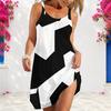 Women Plus Size Scoop Neck Thin Straps Sleeveless Printed Blue Pink Yellow Loose Curved Hem Beach Dress