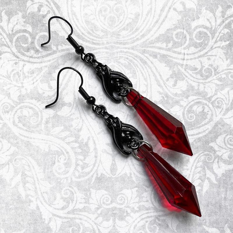 Black Bat Earrings With Red Teardrop Beads Earrings Gothic Jewelry