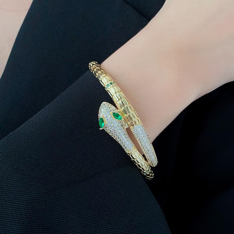 Real Gold Electroplated Zircon Snake-Shaped Personalized Bracelet Fashion All-Match Bracelet Light Luxury High-Grade Bracelet Women's Wholesale