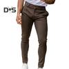 Мужские брюки Slim Fit сплошной цвет со средней талией мягкие тонкие дышащие косые карманы до щиколотки на пуговицах на молнии мужские деловые длинные брюки