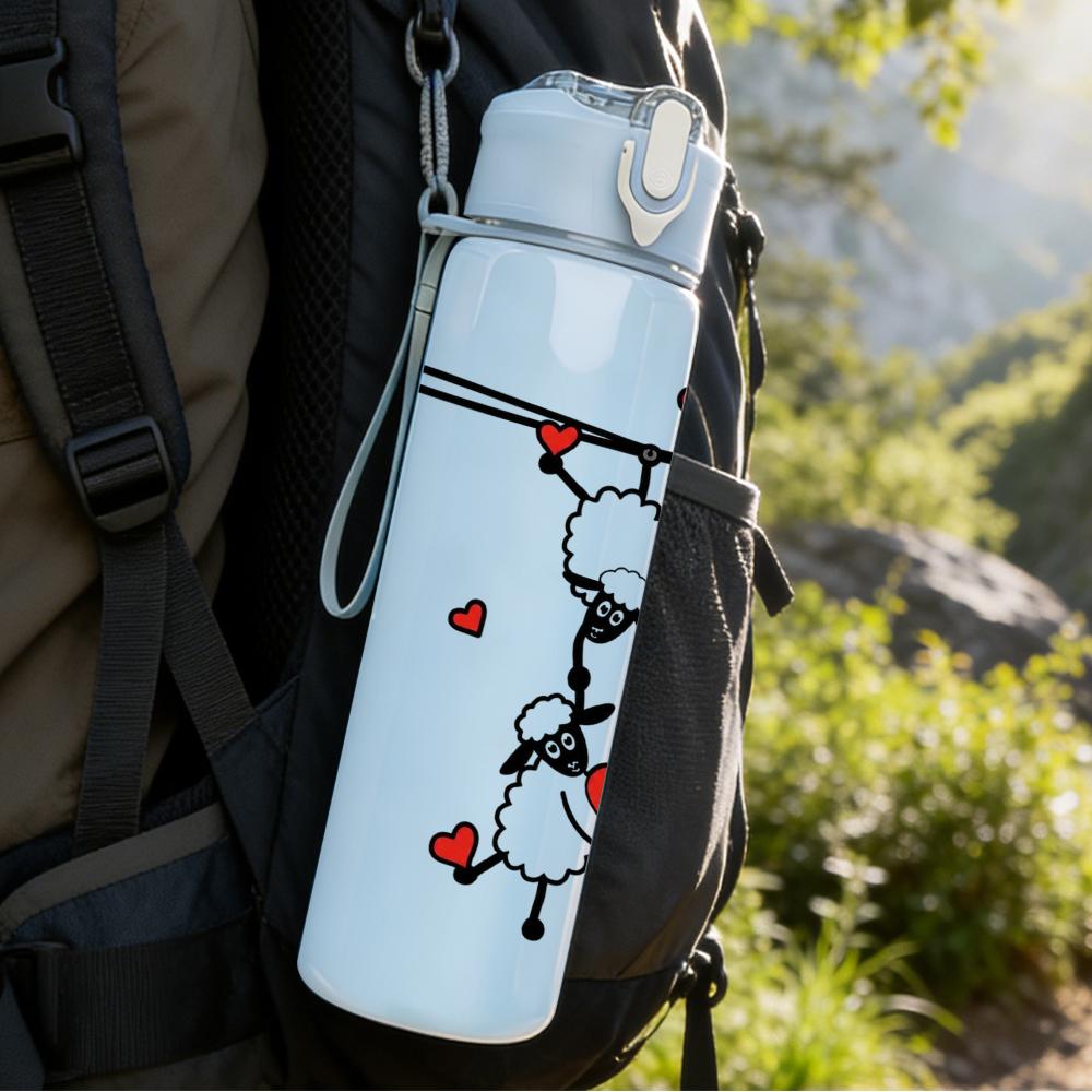 1PC Balancing Sheep Heart Graphic,750ml Color Plastic Sports Water Bottle,Leakproof Flip Straw Lid,Suitable for Sports Office Home Use