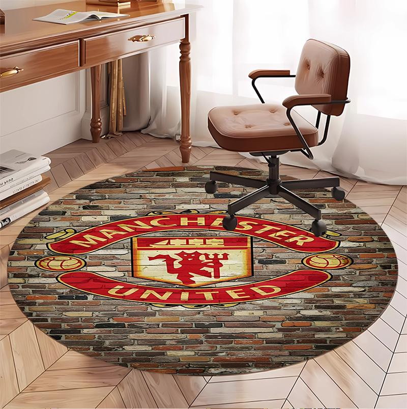Manchester Football Pattern Round Rug, Indoor/Outdoor Mat, for Picnic, Gameroom, Bedroom, Office, Living Room, Home Decor Carpet, Birthday Gift