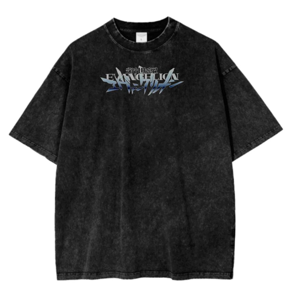 Новая футболка ACID WASH с принтом Neon Genesis Evangelion Мужская и женская Стиранная футболка Высококачественная Винтажная футболка Топ