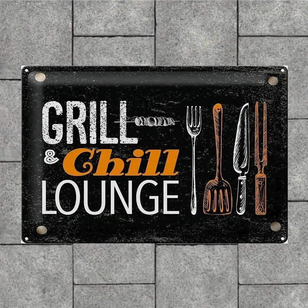 1 шт. Винтажная металлическая табличка Art Deco "Grill & Chill", атмосферостойкая, УФ-стойкая, настенный декор