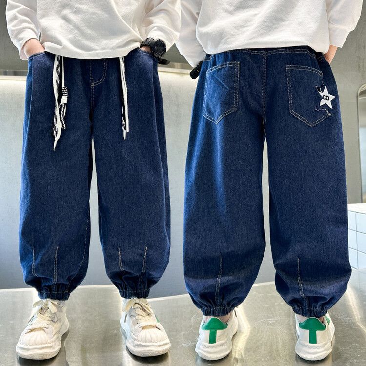 Boys' Pants Spring and Autumn Slim Loose and Handsome Deep Blue Street Dance Jeans