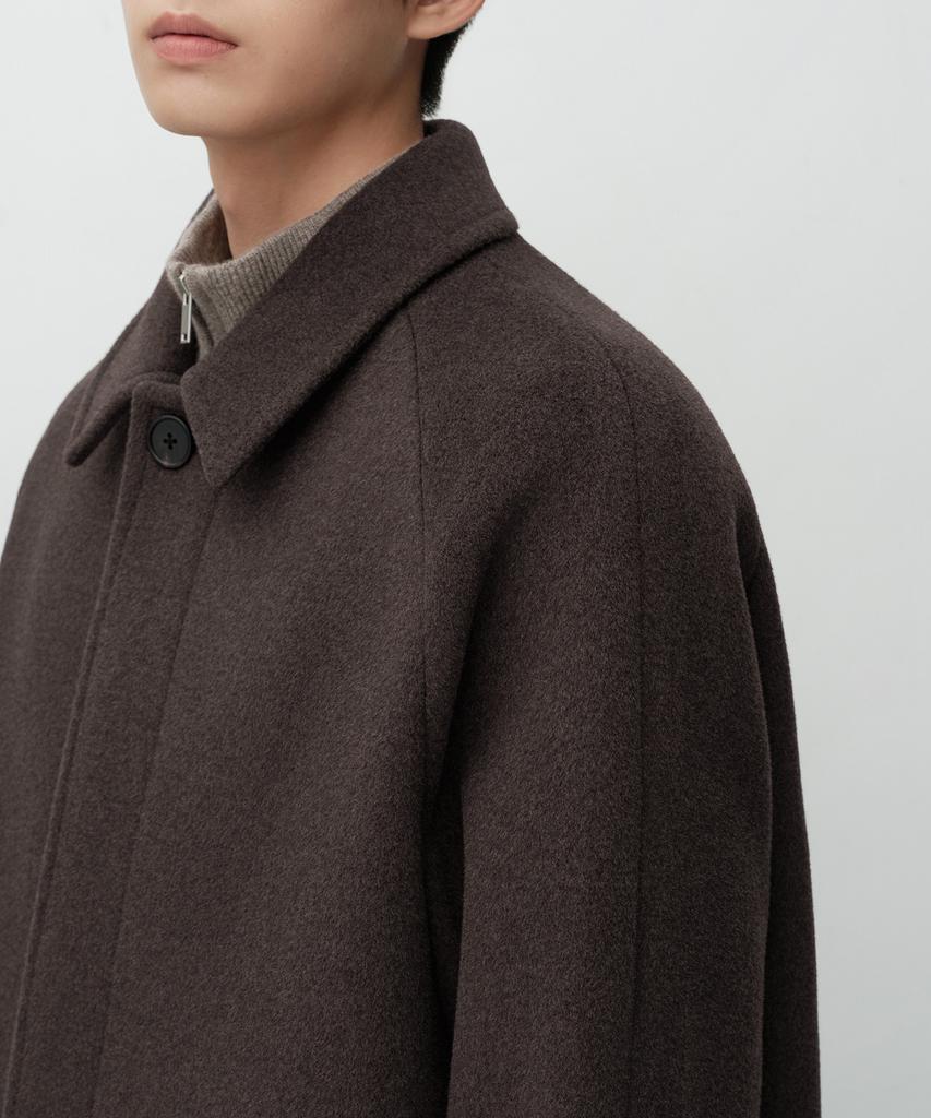 MUSINSA STANDARD Cashmere Blend Oversized Minimal Balmacaan Coat [Heather Brown]