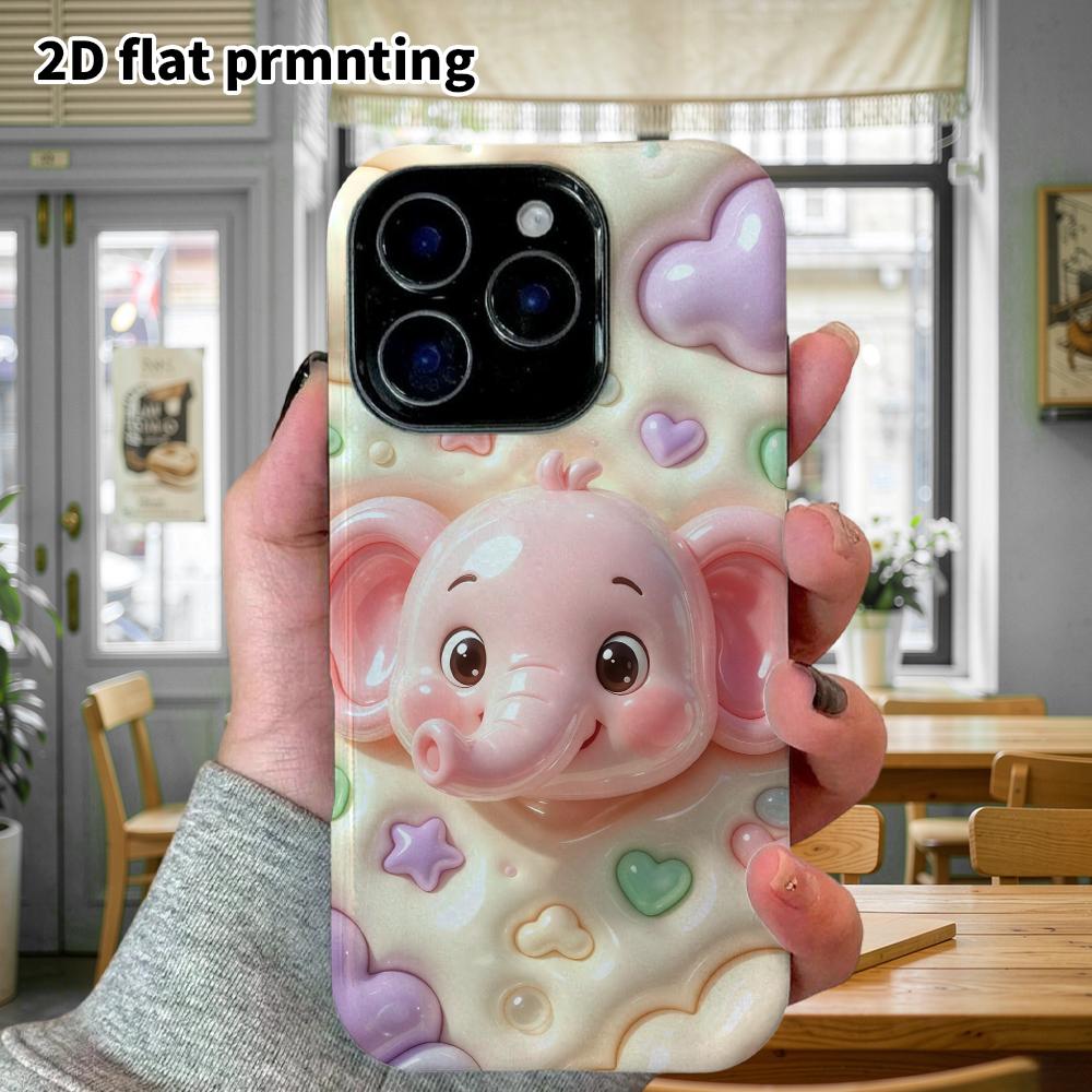 Phone Case: 2D flat design suitable for iPhone 18 17 16 15 14 13 Pro protective case, pink little elephant, perfect Christmas and Halloween holiday gi