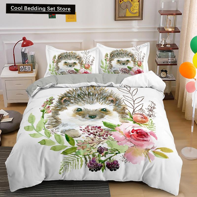 Пододеяльник с изображением ежа King Queen 3D Lovely Animal Комплект постельного белья для детей, подростков, взрослых, дикая природа, пододеяльник, наволочка, детские подарки